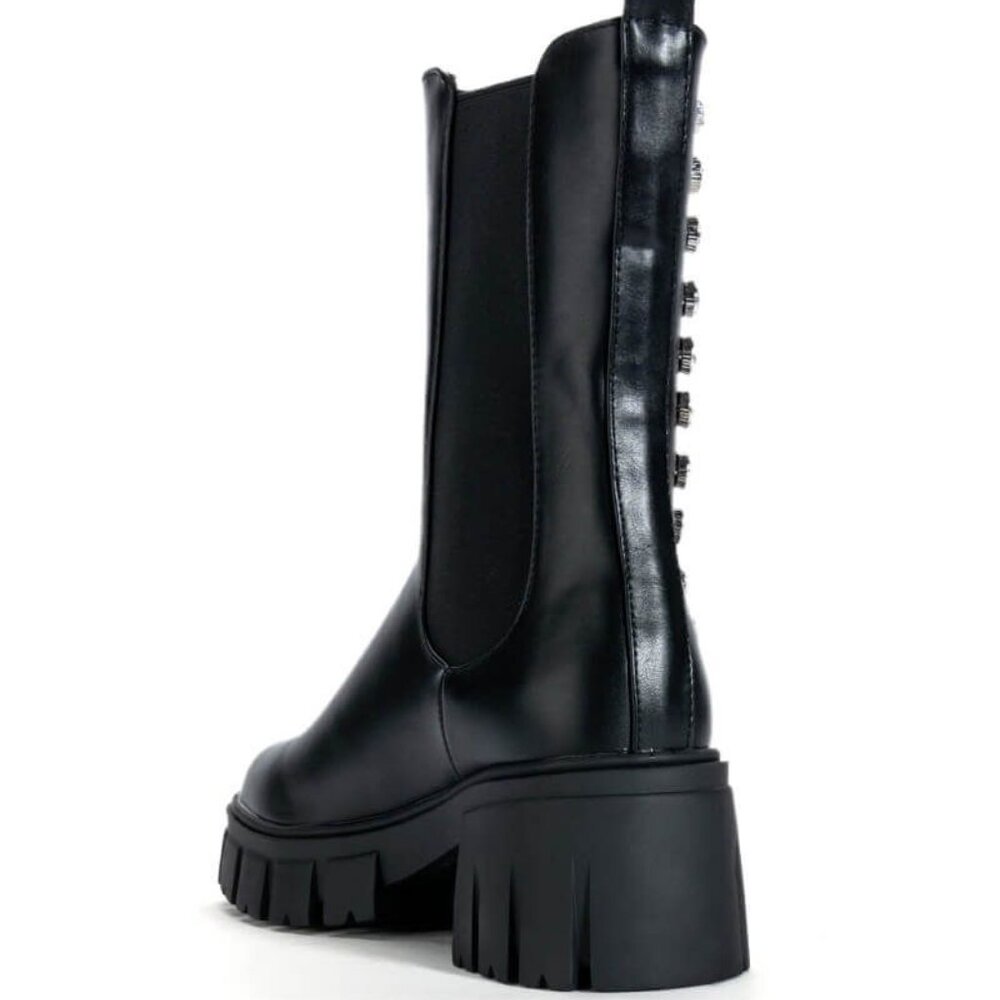 Miz Rhinestone Flat Platform Chelsea Black Pull On Boot 8.5 - Picture 4 of 5